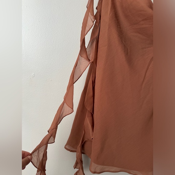 NWT!! ASOS Cowl neck, mini dress with frill detail in chocolate brown Size US 12 - Picture 5 of 5